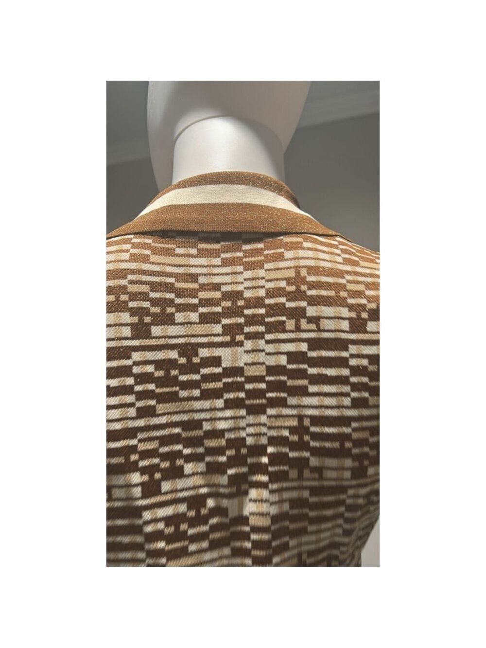 ALEMAIS Brown & White Stefanie Knit Button Down Shirt, Size 6 - Picture 10 of 14